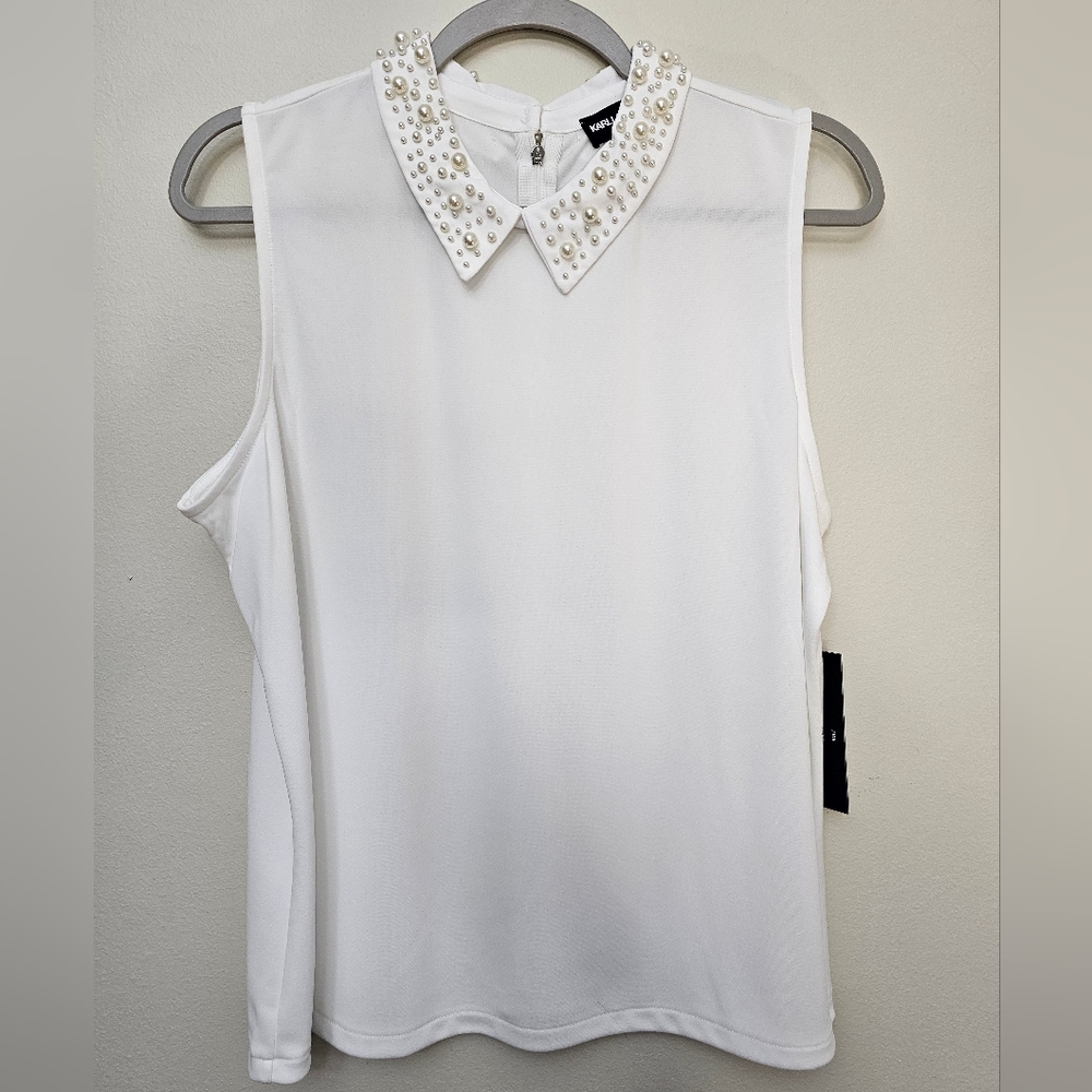 Karl Lagerfeld White Pearl Collar Blouse
